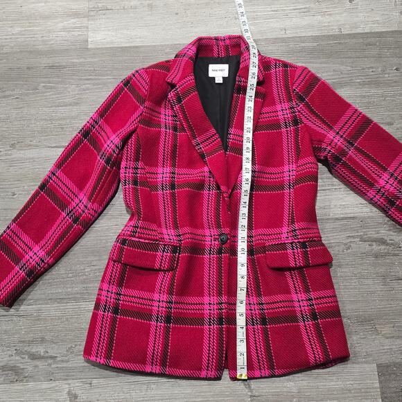 Nine West Red & Pink Plaid Single Button Blazer Jacket - Picture 8 of 9
